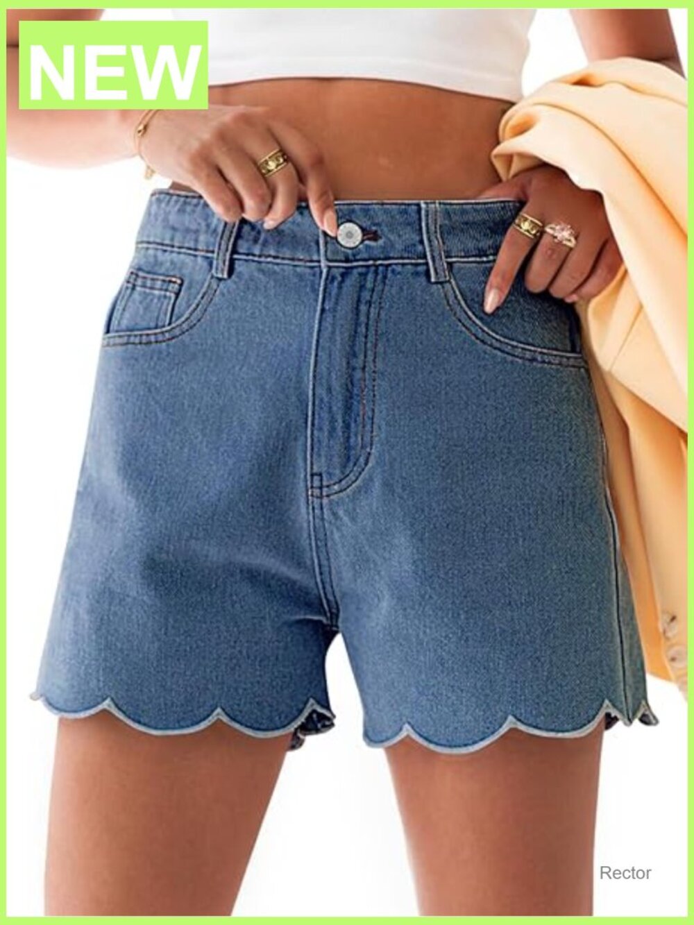 High Waisted Denim Shorts Straight Leg Wave Hem Summer Casual Jort